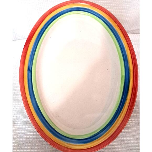 Gibson Rainbow Striped 13" Oval Platter Ceramic LGBTQ Pride Theme Hand Painted - Picture 2 of 5